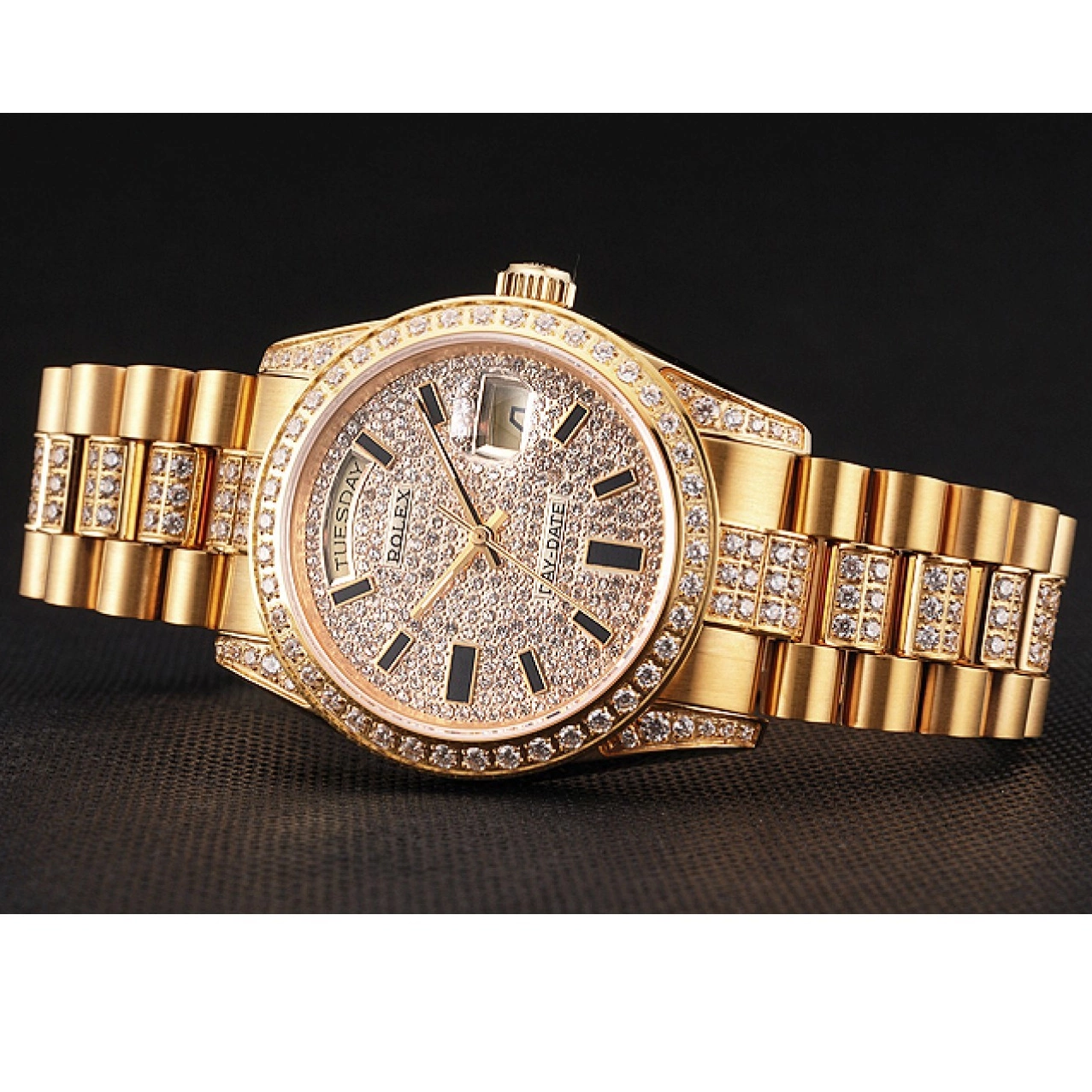 MiroTime 0825 Swiss Rolex Day Date Yellow Gold Diamond Pave